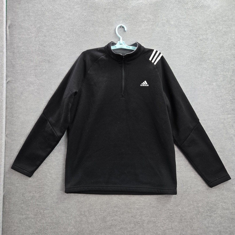 Adidas Golf Men Sweatshirt L Black Fleece 3 Stripes 1/4 Zip Mock Neck Pullover‎